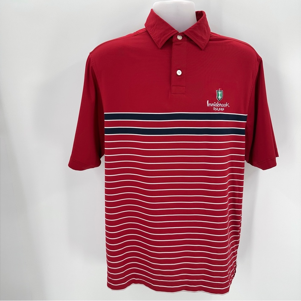 FootJoy FJ Polo Shirt Mens M Innisbrook Island Red Navy Blue Stripe Golf -hole